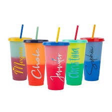 Personalized plastic cup with lid and straw