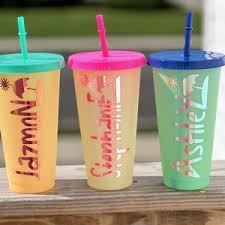 Personalized plastic cup with lid and straw